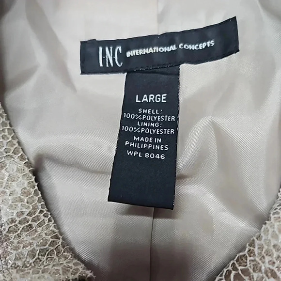 INC International Concepts Faux Snakeskin Beige Ruffle Puff Sleeve Jacket - Picture 6 of 16